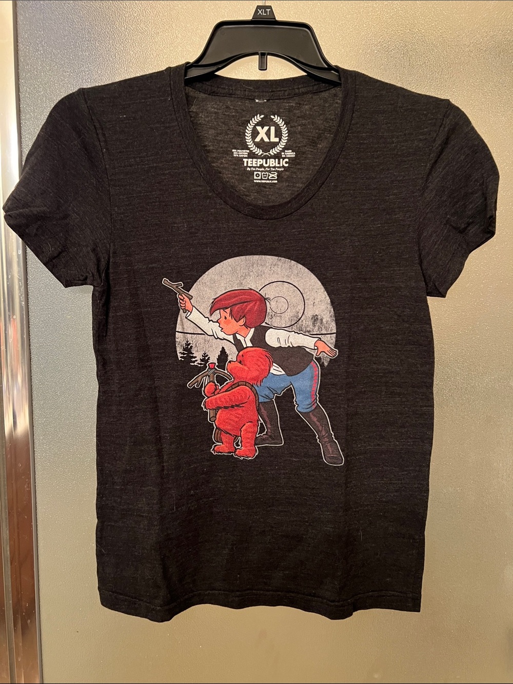TeePublic Women's Black Graphic Short Sleeve Tee with Star Wars Winnie the Pooh